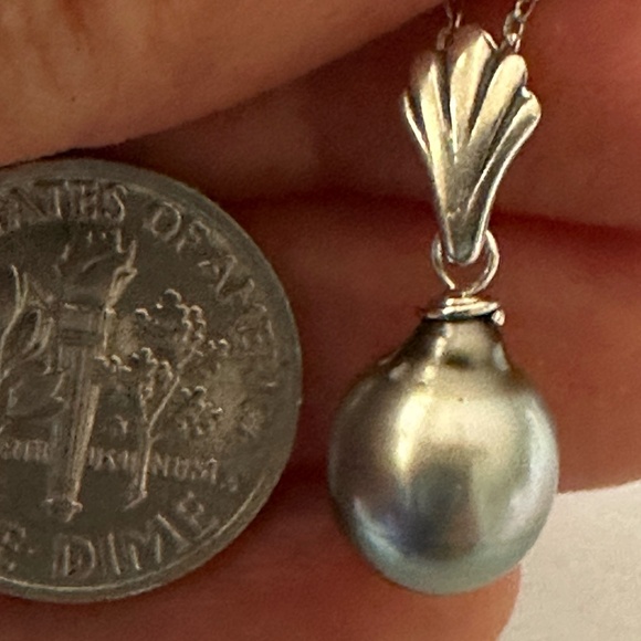 HANDMADE 8.7mm Wide Baroque TAHITIAN Cultured Pearl Necklace - 925 Silver - Picture 3 of 5